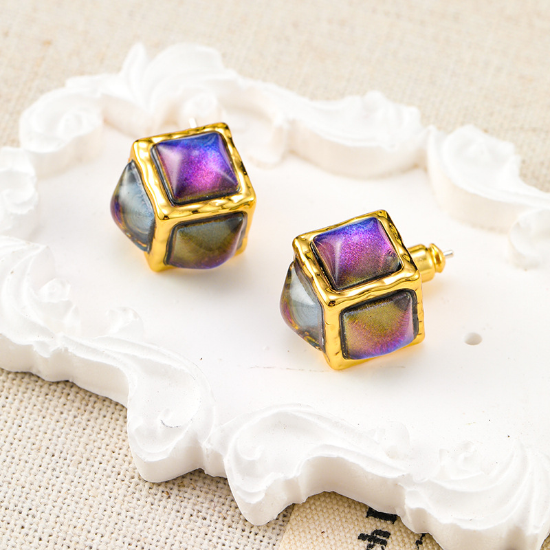 Vintage Ice Crack Gemstone Enamel Earrings