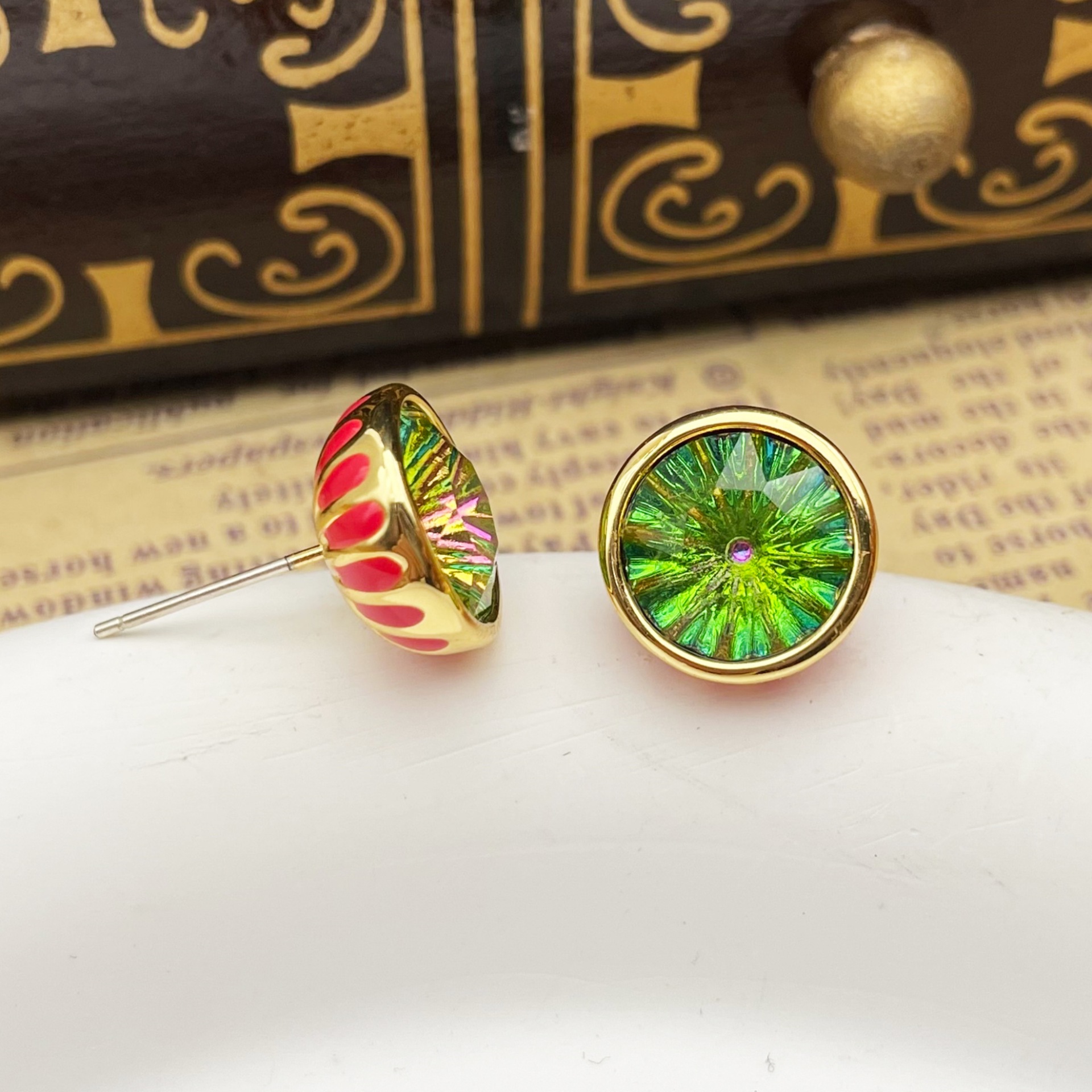 Daisy Pattern Enamel Stud Earrings