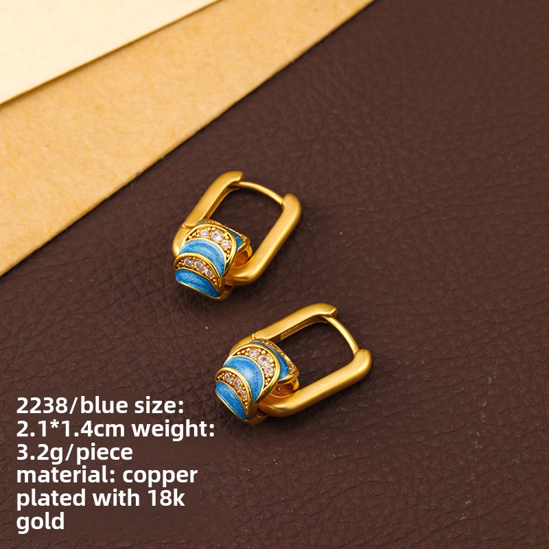 Vintage Ice Crack Gemstone Enamel Earrings