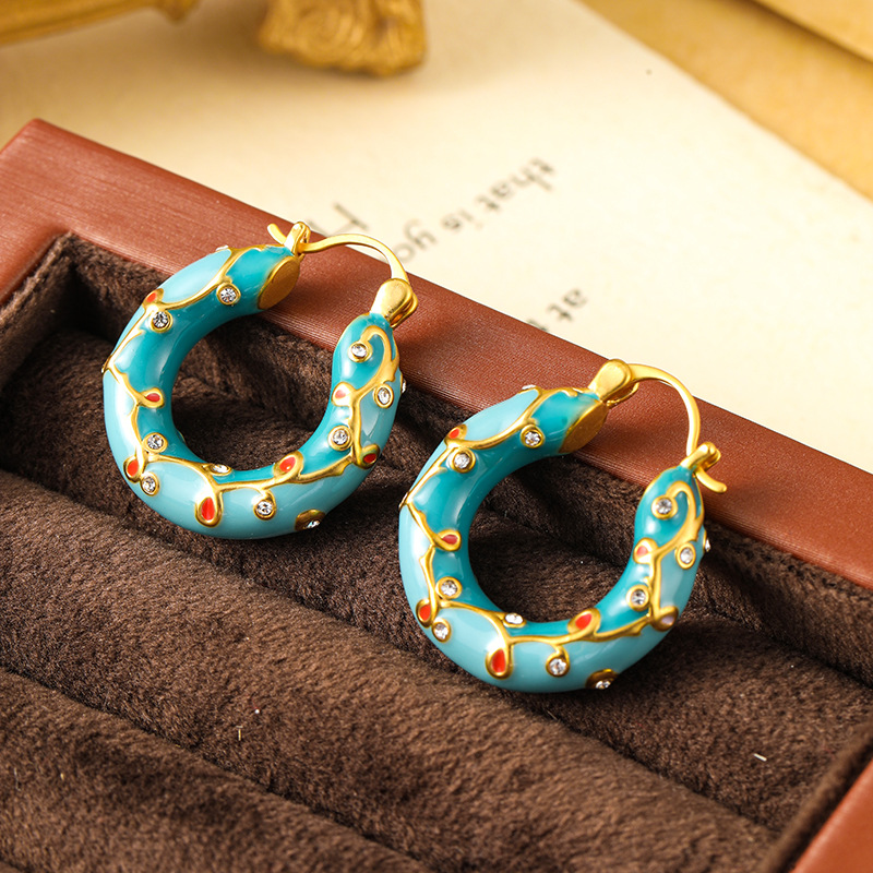 Vintage thorn colored enamel earrings