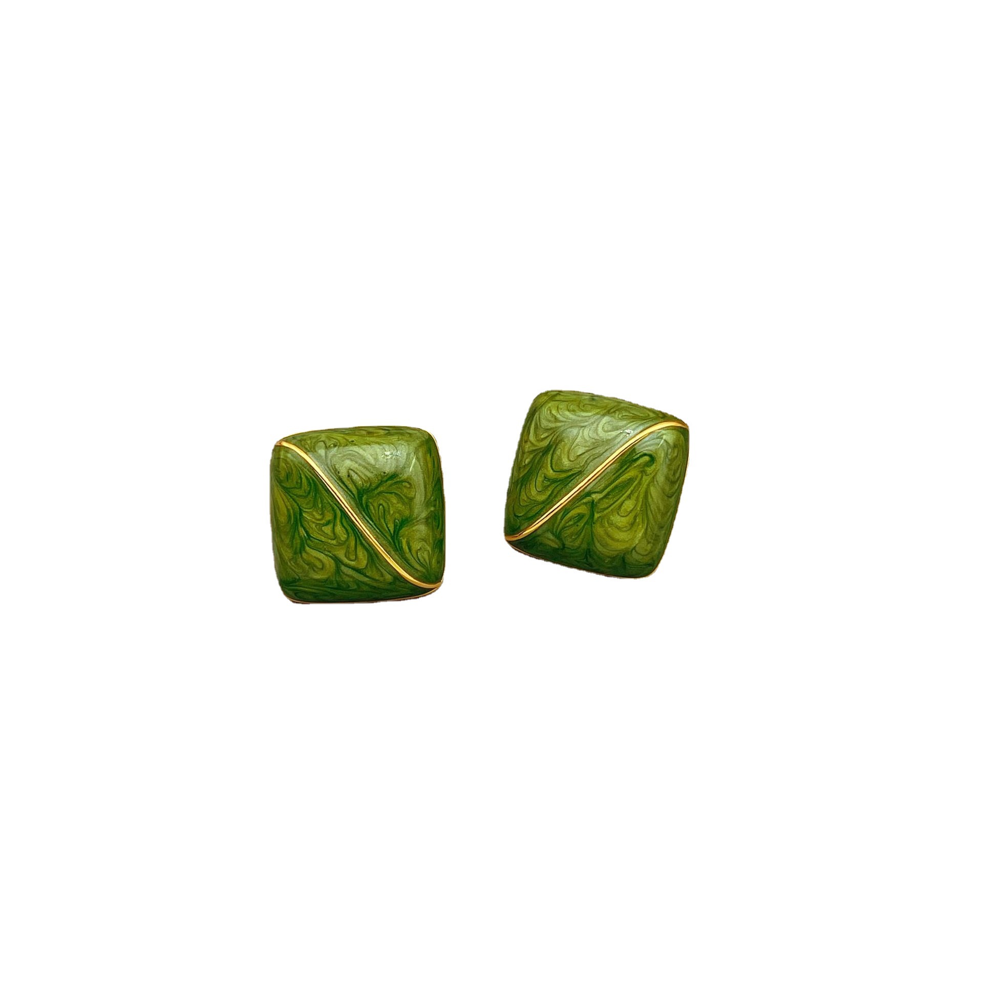 Vintage Vintage Forest Green Enamel Square Stud Earrings