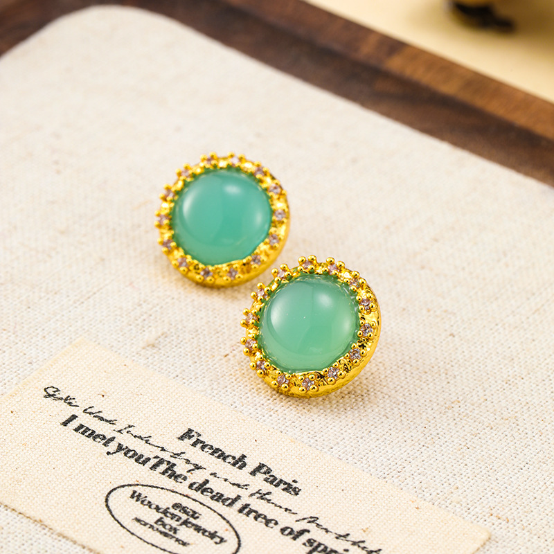 Vintage Ice Crack Gemstone Enamel Earrings