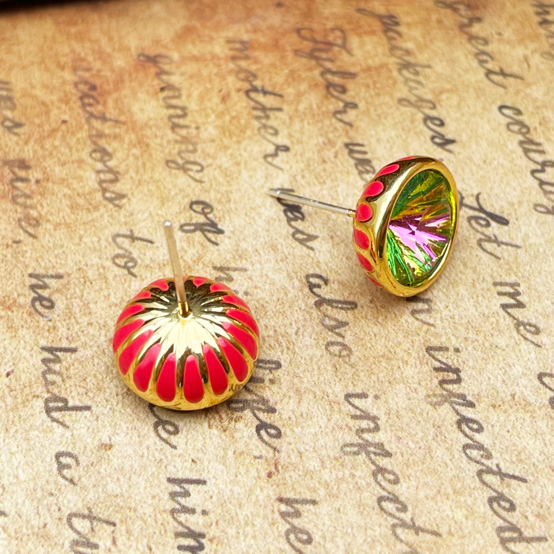 Daisy Pattern Enamel Stud Earrings