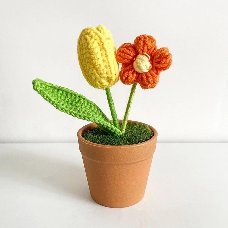 Charming Floral Knit Faux Plants for Home Decor|Home & Garden Decorations