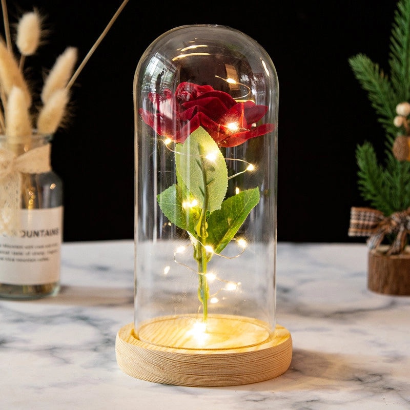 Romantic Rose Bouquet with Plastic, Wood, and Glass Elements|Home Decor Artificial Flowers