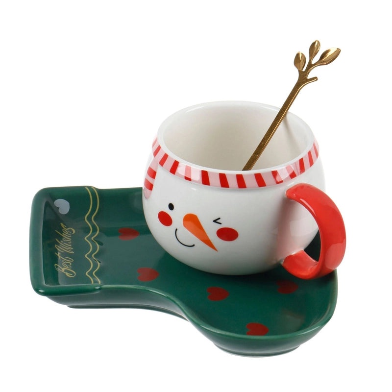 Festive Christmas Snowman Ceramic Plate with Water Bottle Set | Holiday Kitchenware & Drinkware
