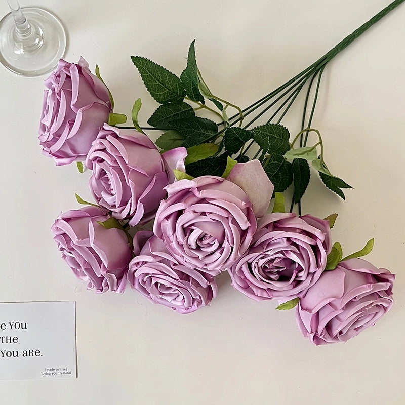 Artificial 7-Head Imperial Concubine Rose Bouquet for Wedding Room Decoration, DIY Flower Arrangement, Photography Props|Home Decor & Wedding Sup