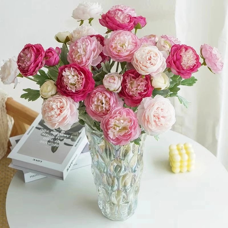 3-head Flocking Lotus Dew Simulation Flower Artificial Peony for Home Living Room Window Decor|Home Decor Artificial Flowers