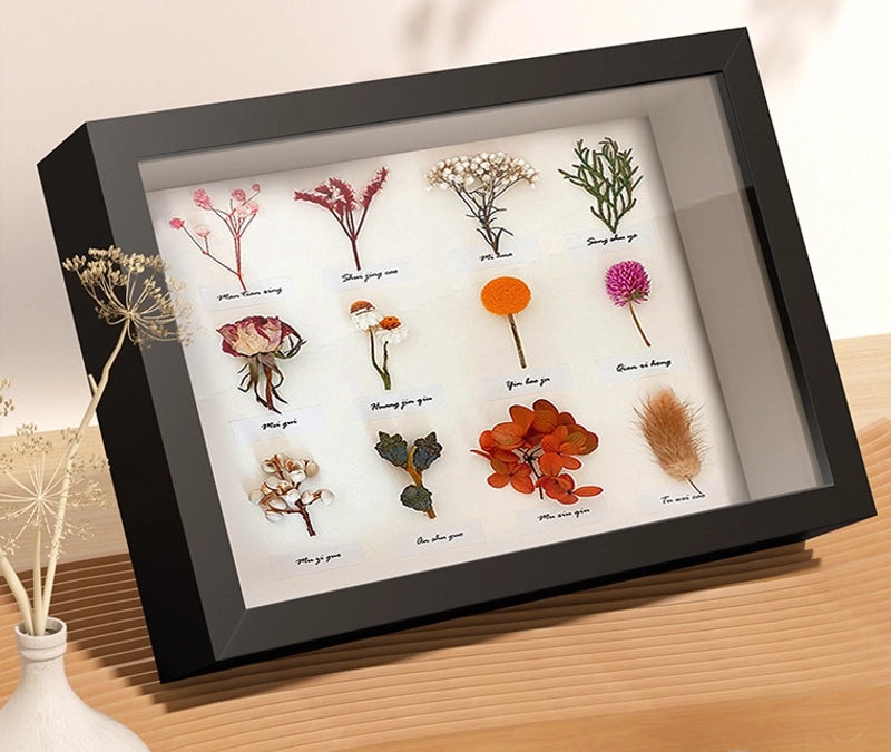 3D Hollow Wooden Photo Frame with Dried Flower and Butterfly Specimen | Handmade Wall Hanging & DIY Table Decor | Home & Living Decor