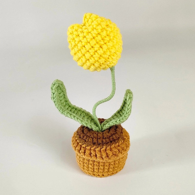 Handmade Wool Crochet Artificial Sunflower and Rose Plant Pot Decor for Car and Home | Home Decor