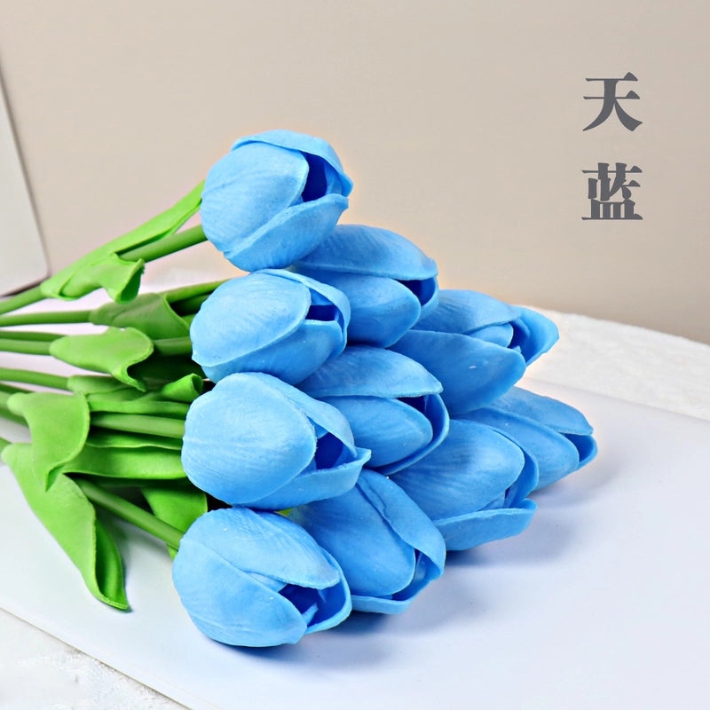 10 Pieces Artificial Tulip Flowers Moisturizing PU Simulation for Home Office Photography Decor|Artificial Flowers & Plants