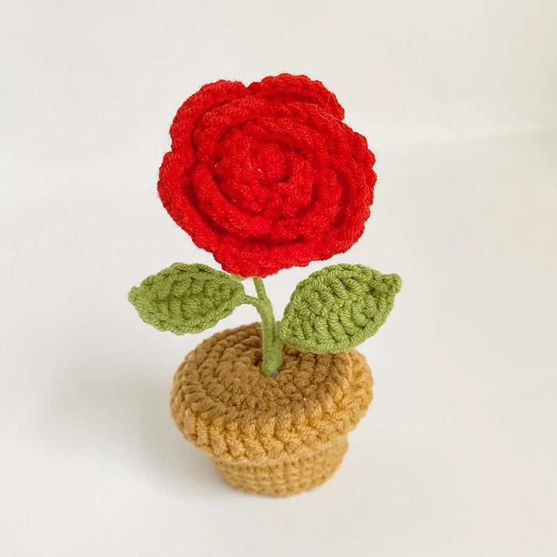 Handmade Wool Crochet Artificial Sunflower and Rose Plant Pot Decor for Car and Home | Home Decor