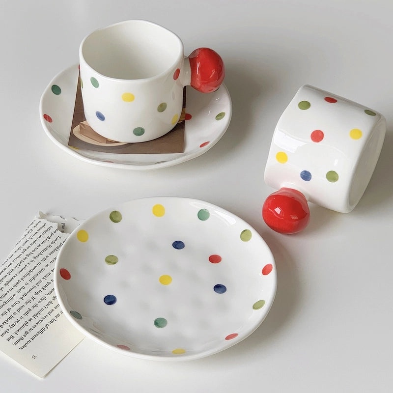 Polka Dot Ceramic Placemat with Water Bottle Holder 1 Piece Set|Home & Kitchen Accessories