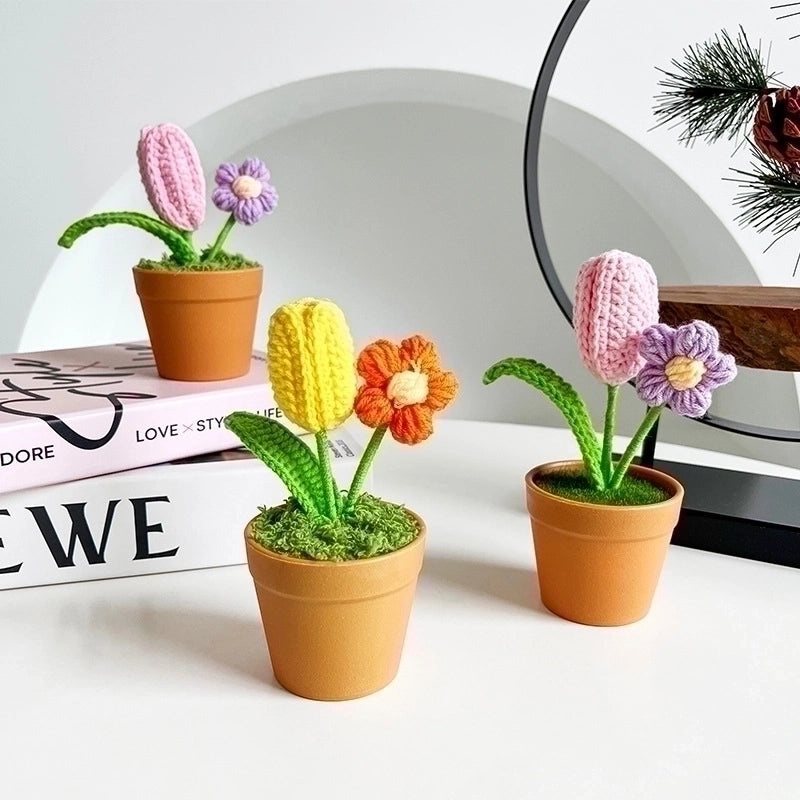 Charming Floral Knit Faux Plants for Home Decor|Home & Garden Decorations