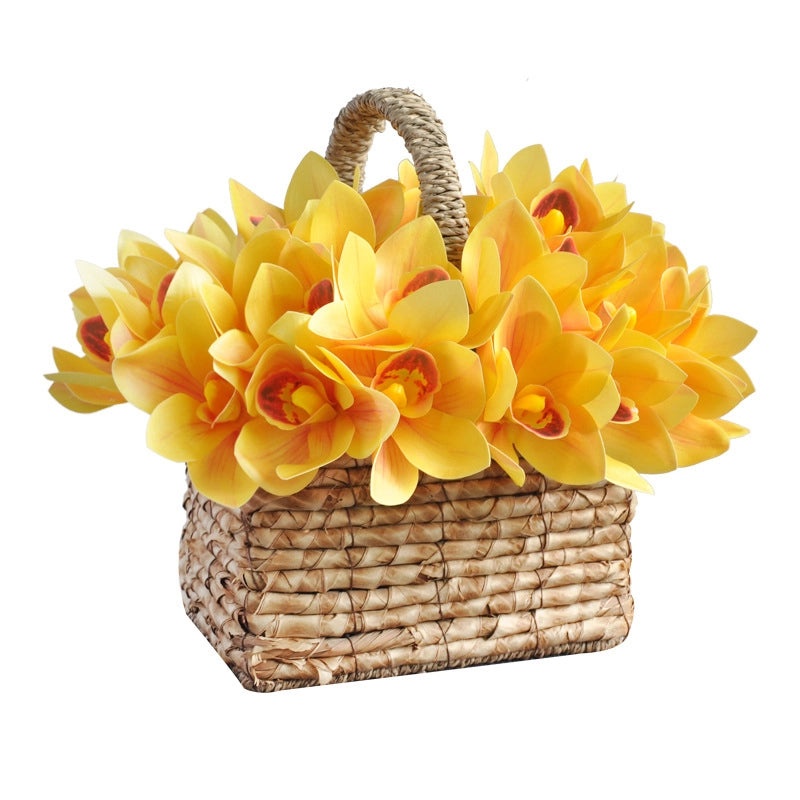 Hand-tied 4-Head Artificial Cymbidium Silk Flower Bouquet with 3D Printing for Home Soft Decoration|Home Decor Artificial Flowers