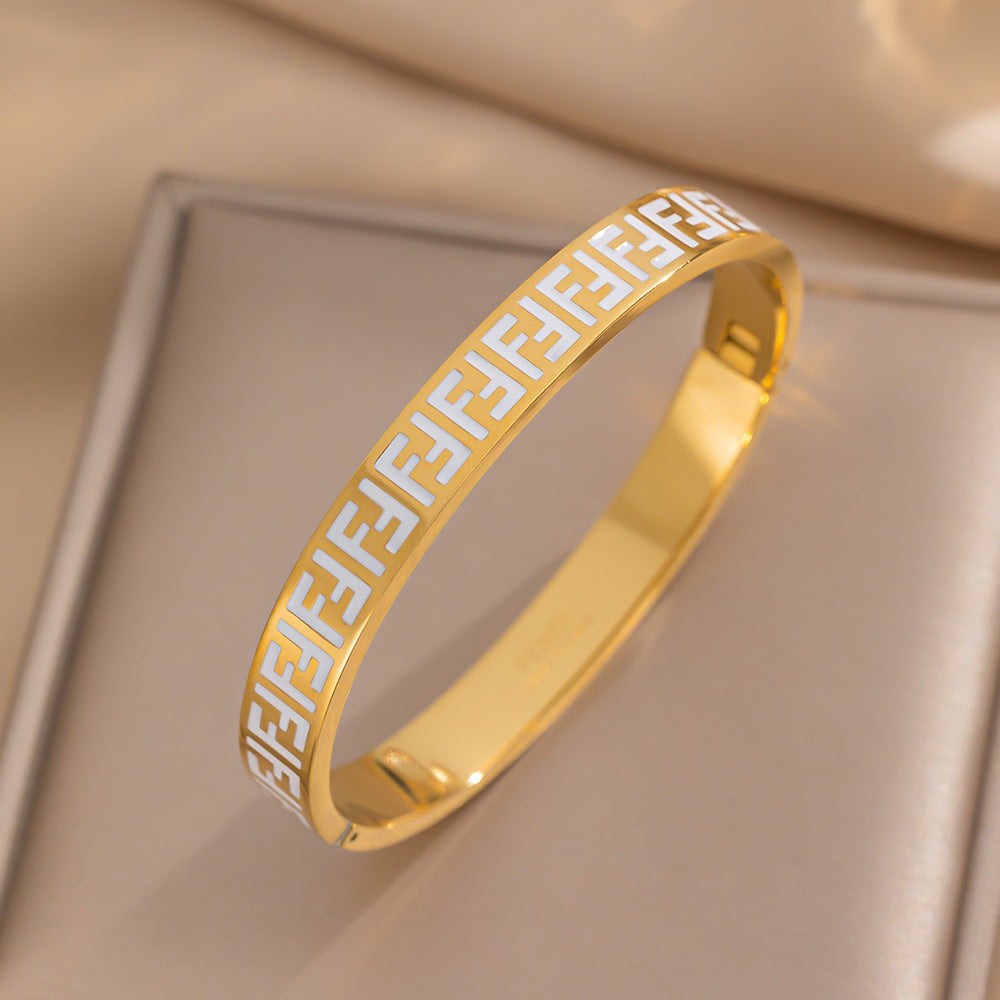 Luxury Titanium Steel Letter Bangles with Oil Drip Finish | Jewelry & Accessories