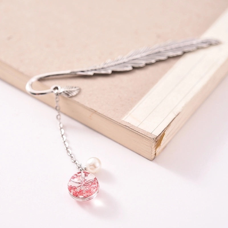 Glass Dried Flower Plant Specimen with Metal Feather Bookmark | Home Decor & Stationery
