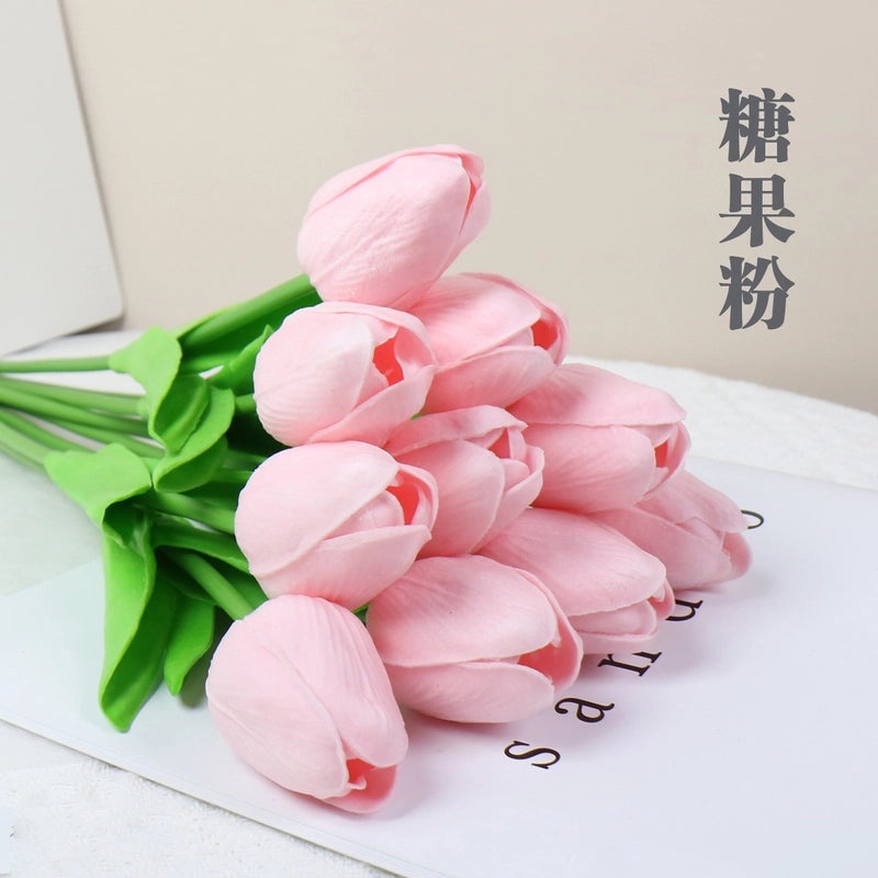 10 Pieces Artificial Tulip Flowers Moisturizing PU Simulation for Home Office Photography Decor|Artificial Flowers & Plants