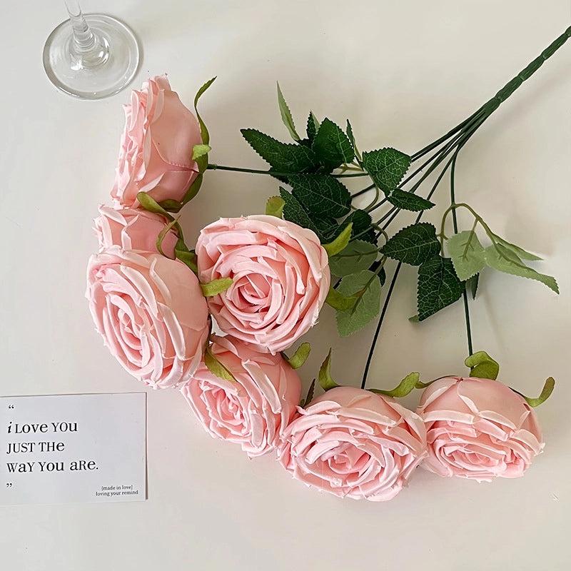 Artificial 7-Head Imperial Concubine Rose Bouquet for Wedding Room Decoration, DIY Flower Arrangement, Photography Props|Home Decor & Wedding Sup