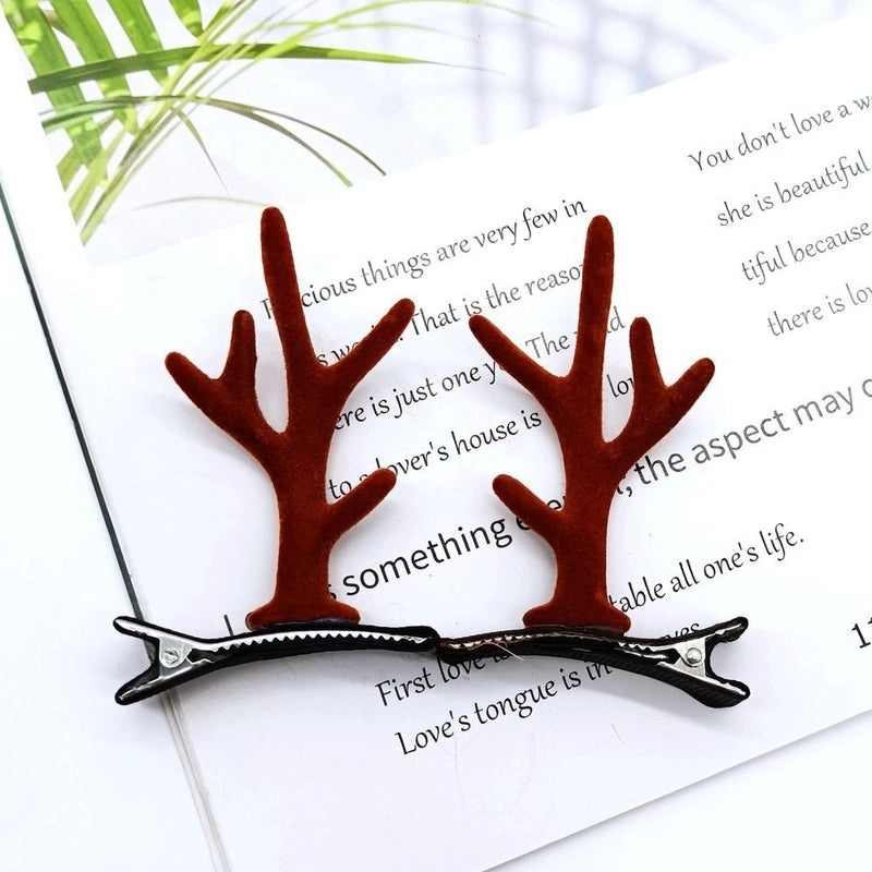 Festive Reindeer Antler Hairpin with Soft Flannel Fabric for Christmas Party|Holiday Accessories