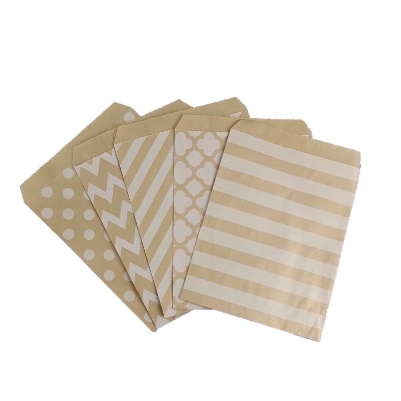 100 Pieces Kraft Paper Food Bags with Minimalist Stripe and Polka Dot Design | Food Packaging & Storage