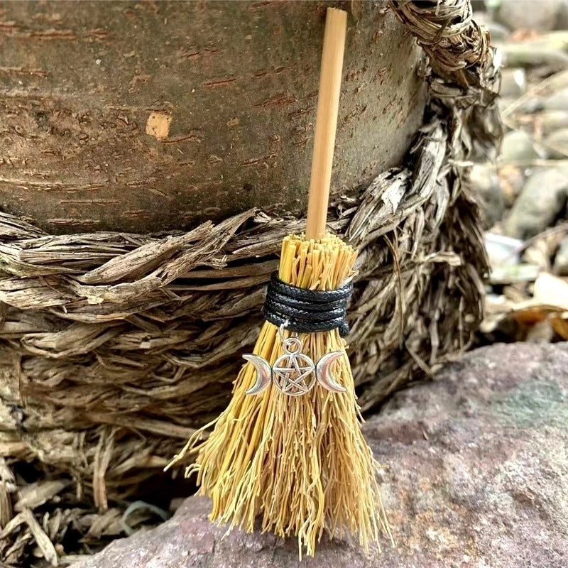 Wooden Broomstick with Pastoral Plant Design|Home Decor Accessories