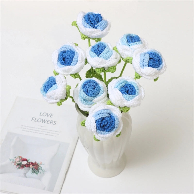 Elegant Romantic Rose Yarn Artificial Flowers Bouquet|Home Decor Artificial Flowers