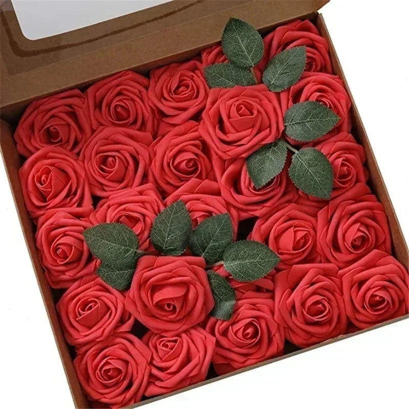 Foam Rose Simulation Gift Box with Stem 25pcs Fake Flowers for Wedding Valentine's Day Decor|Home & Garden > Flowers & Plants > Artificial Flower