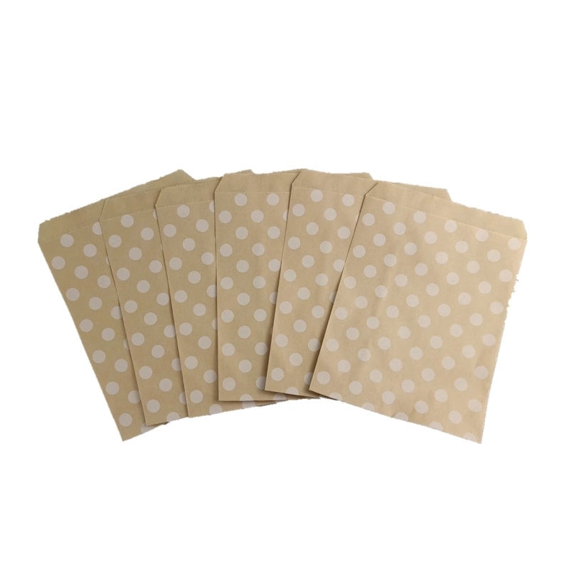 100 Pieces Kraft Paper Food Bags with Minimalist Stripe and Polka Dot Design | Food Packaging & Storage