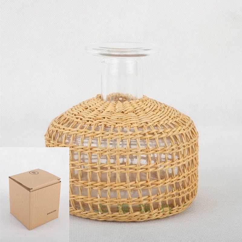 Handwoven Straw Aromatherapy Dried Flower Vase Korean Japanese Style Glass Perfume Bottle|Home Decor & Fragrance