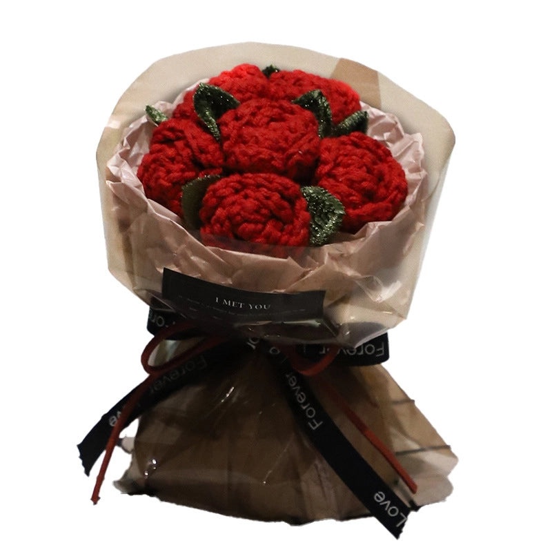 Romantic Valentine’s Day Rose Yarn Artificial Flowers Bouquet|Home Decor Artificial Flowers