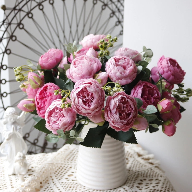 Korean Style 5 Small Peonies and 5 Philippios Rose Artificial Flowers for Wedding Home Decoration|Home Decor Artificial Flowers