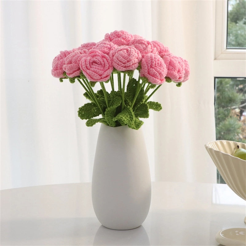 Elegant Romantic Rose Yarn Artificial Flowers Bouquet|Home Decor Artificial Flowers