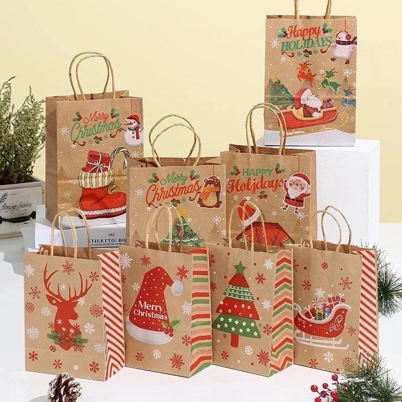 Christmas Holiday Gift Bags with Cute Santa Hat, Christmas Tree, and Snowman Designs|Holiday Gift Bags