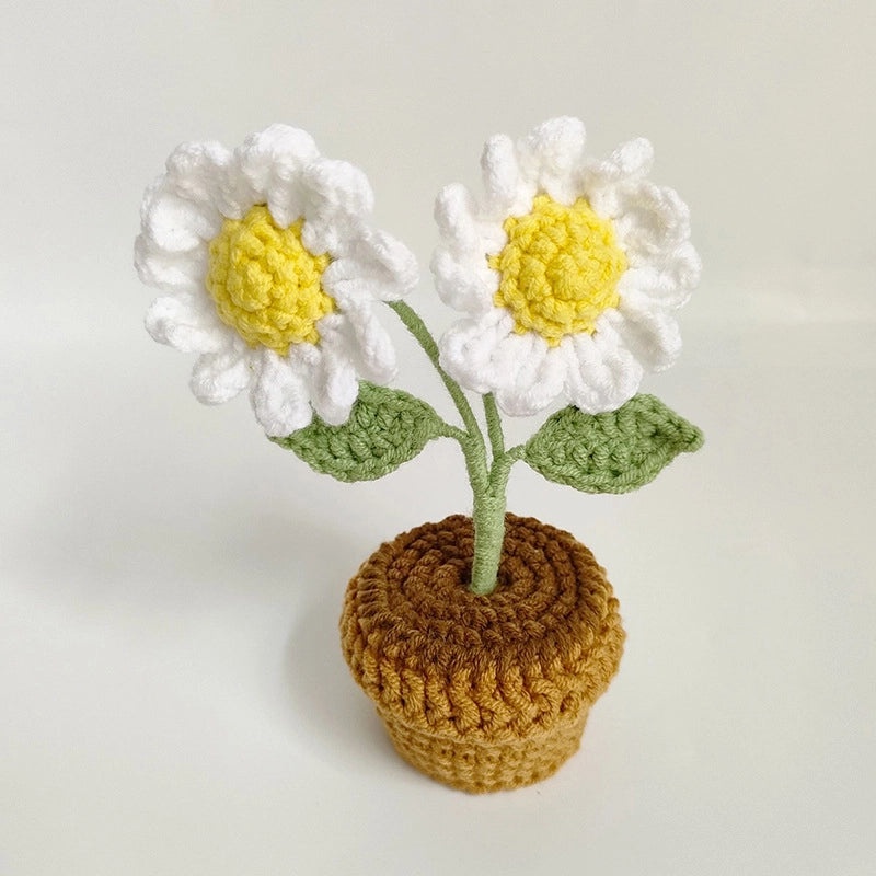 Handmade Wool Crochet Artificial Sunflower and Rose Plant Pot Decor for Car and Home | Home Decor