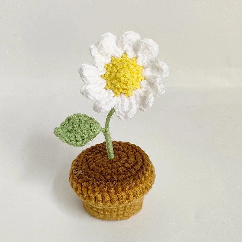Handmade Wool Crochet Artificial Sunflower and Rose Plant Pot Decor for Car and Home | Home Decor