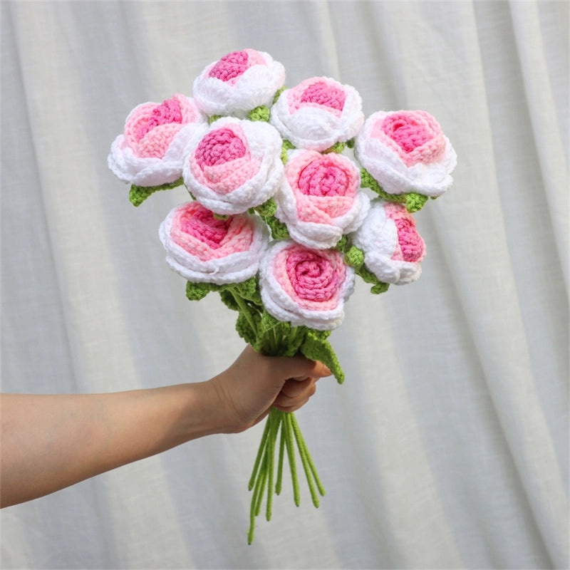 Elegant Romantic Rose Yarn Artificial Flowers Bouquet|Home Decor Artificial Flowers