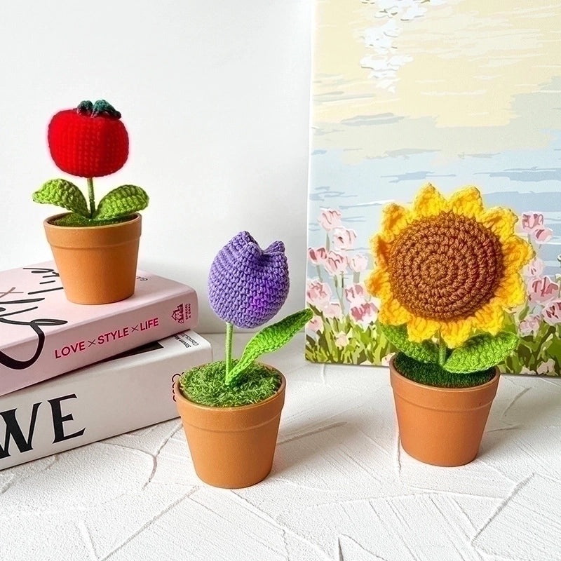 Charming Floral Knit Faux Plants for Home Decor|Home & Garden Decorations