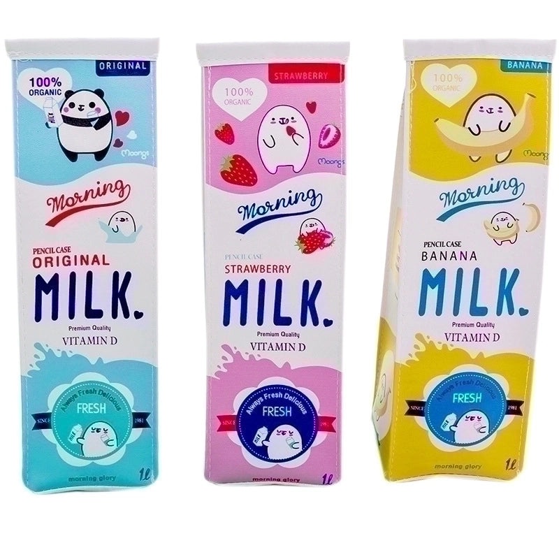 Cute Cartoon Milk Print Large Capacity Pencil Case for Girls|Stationery Bags & Pencil Cases