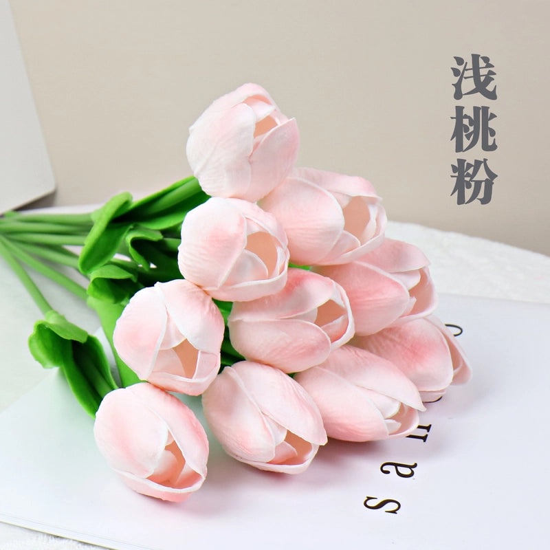 10 Pieces Artificial Tulip Flowers Moisturizing PU Simulation for Home Office Photography Decor|Artificial Flowers & Plants