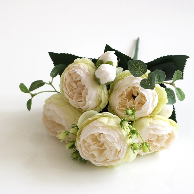 Korean Style 5 Small Peonies and 5 Philippios Rose Artificial Flowers for Wedding Home Decoration|Home Decor Artificial Flowers