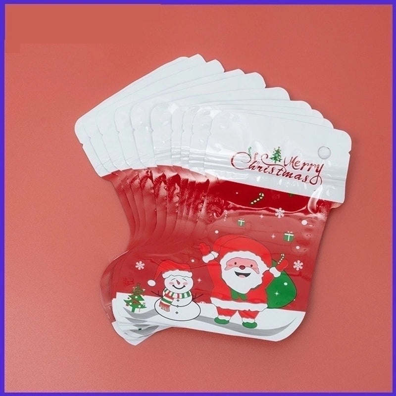 Christmas Socks with Cute Santa & Tree Design Aluminum Laminated Composite Cpp Festival Gift Bags|Holiday Gift Bags