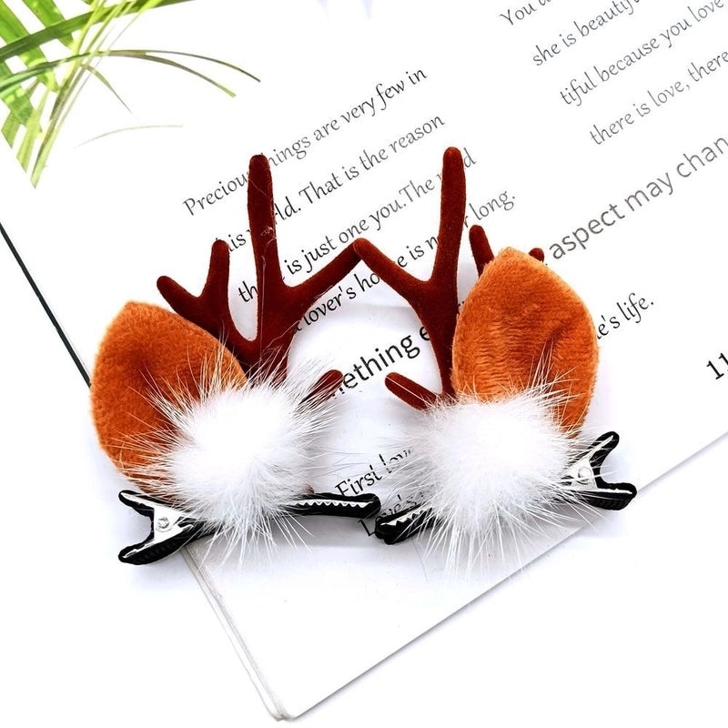 Festive Reindeer Antler Hairpin with Soft Flannel Fabric for Christmas Party|Holiday Accessories