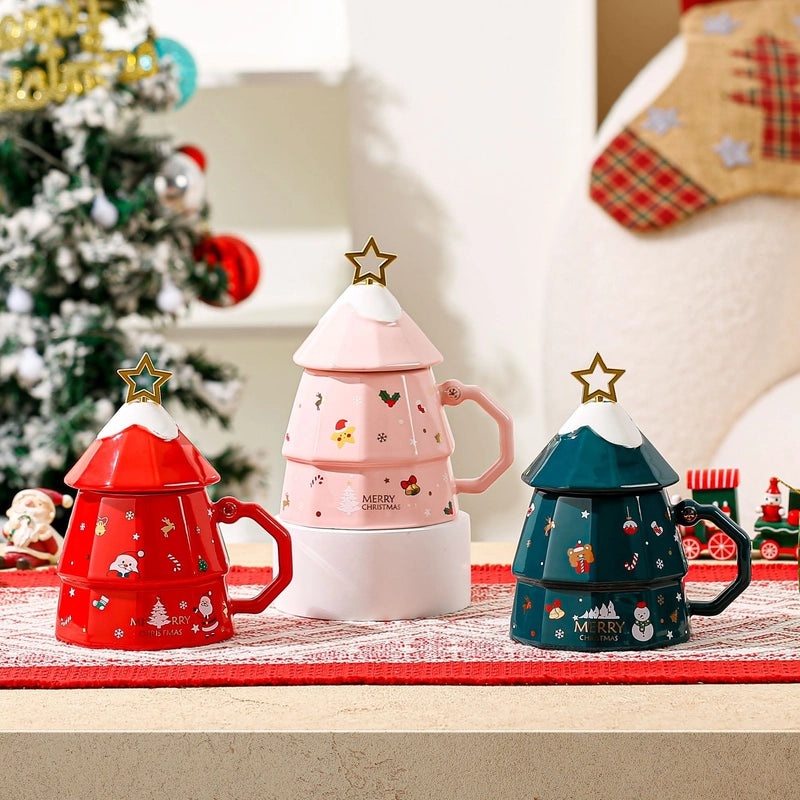 Festive Christmas Tree Ceramic Mug Cute Holiday Drinkware | Kitchen & Dining