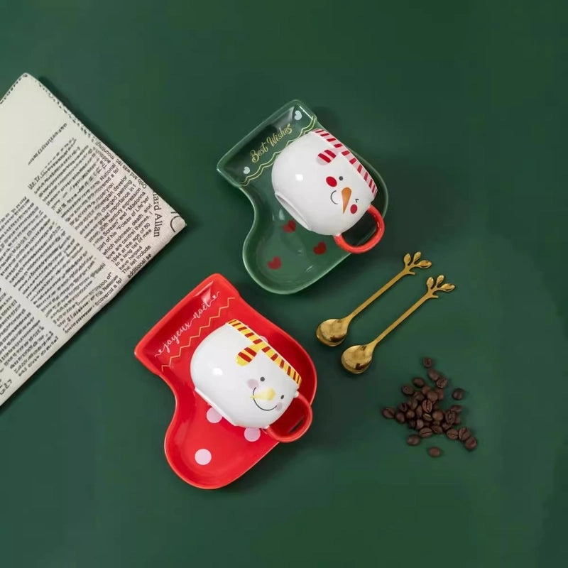 Festive Christmas Snowman Ceramic Plate with Water Bottle Set | Holiday Kitchenware & Drinkware