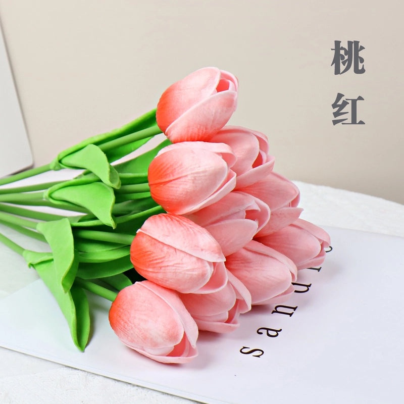10 Pieces Artificial Tulip Flowers Moisturizing PU Simulation for Home Office Photography Decor|Artificial Flowers & Plants