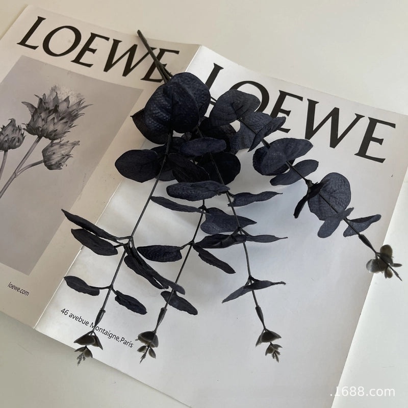 Halloween Black Eucalyptus Leaves Artificial Green Plants Decorative Flowers Single Stem with 4 Forks|Home Decor Artificial Plants