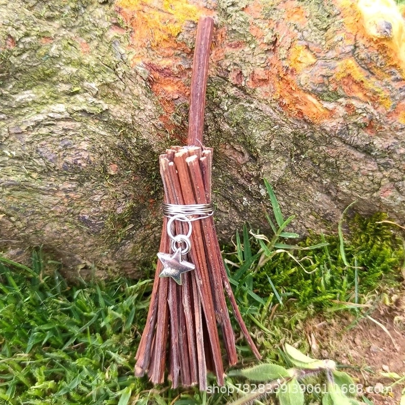 Wooden Broomstick with Pastoral Plant Design|Home Decor Accessories