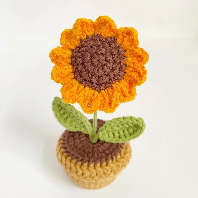 Handmade Wool Crochet Artificial Sunflower and Rose Plant Pot Decor for Car and Home | Home Decor