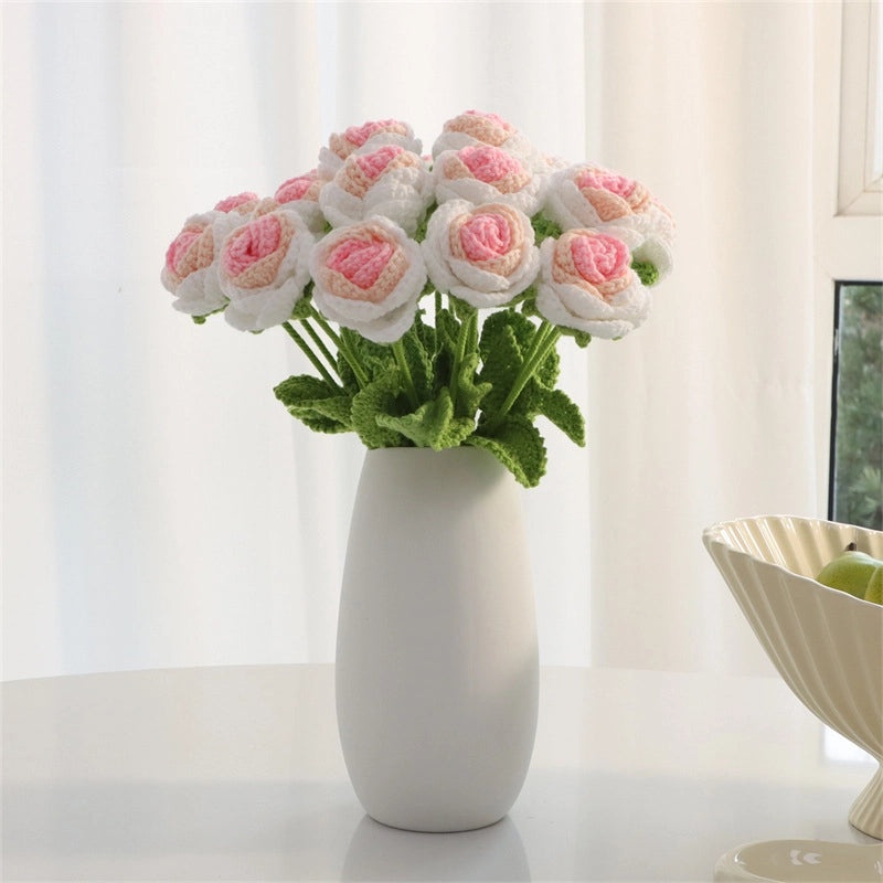 Elegant Romantic Rose Yarn Artificial Flowers Bouquet|Home Decor Artificial Flowers